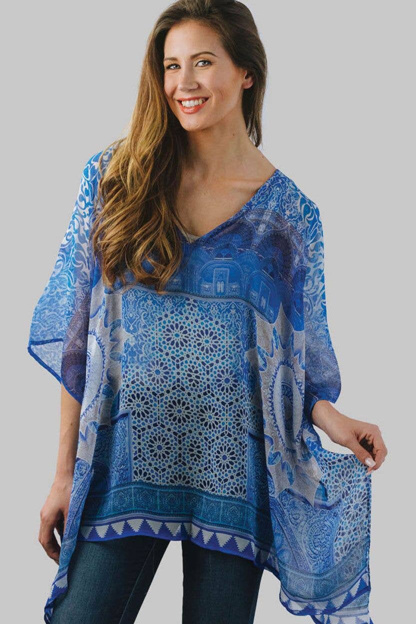 Kumari Cupro Tops: Navy Multi