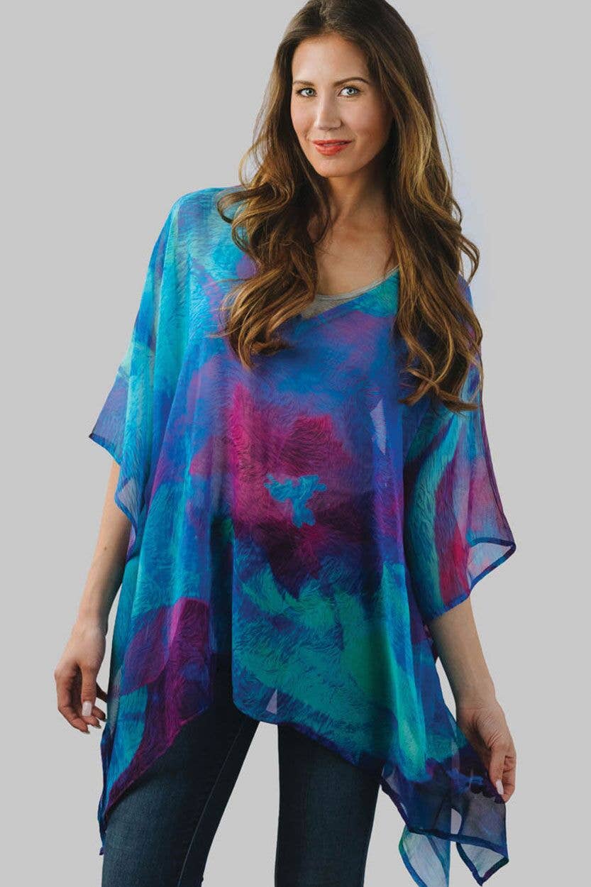 Kumari Cupro Tops: Navy Multi