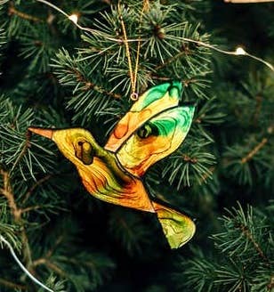 Hummingbird Mosaic Ornament Yellow