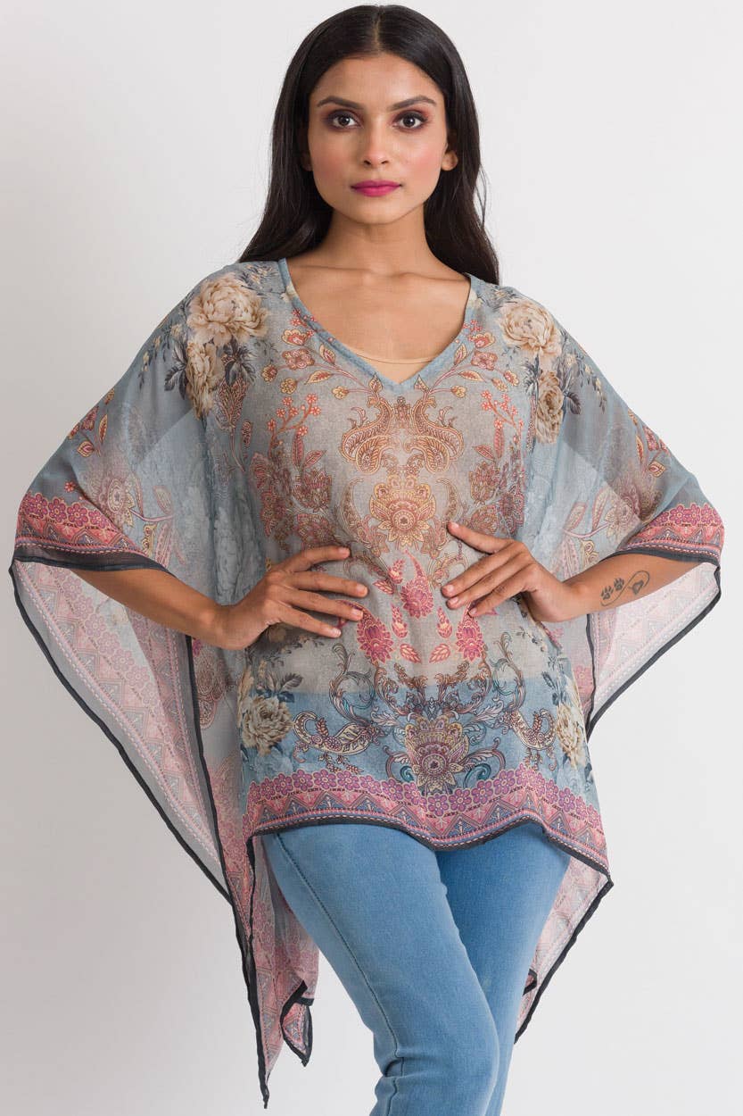 Kumari Cupro Tops: Navy Multi