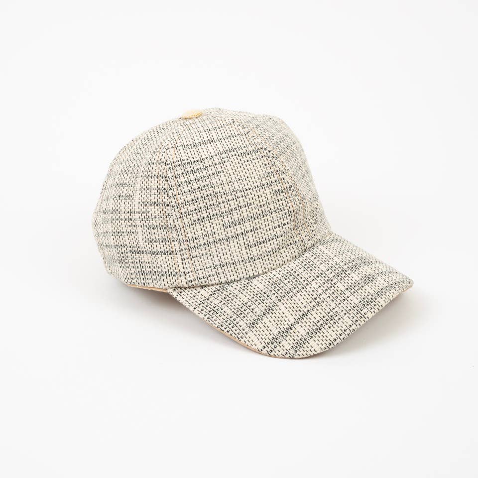 Handwoven Black & White Textured Baseball Hat