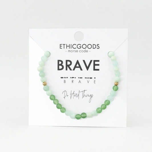 BRAVE Morse Code Bracelet in Emerald Quartz & Green Aventurine