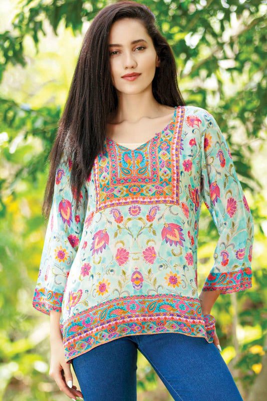 Daya Cupro Tunics : Sky Blue Multi Floral / S/M