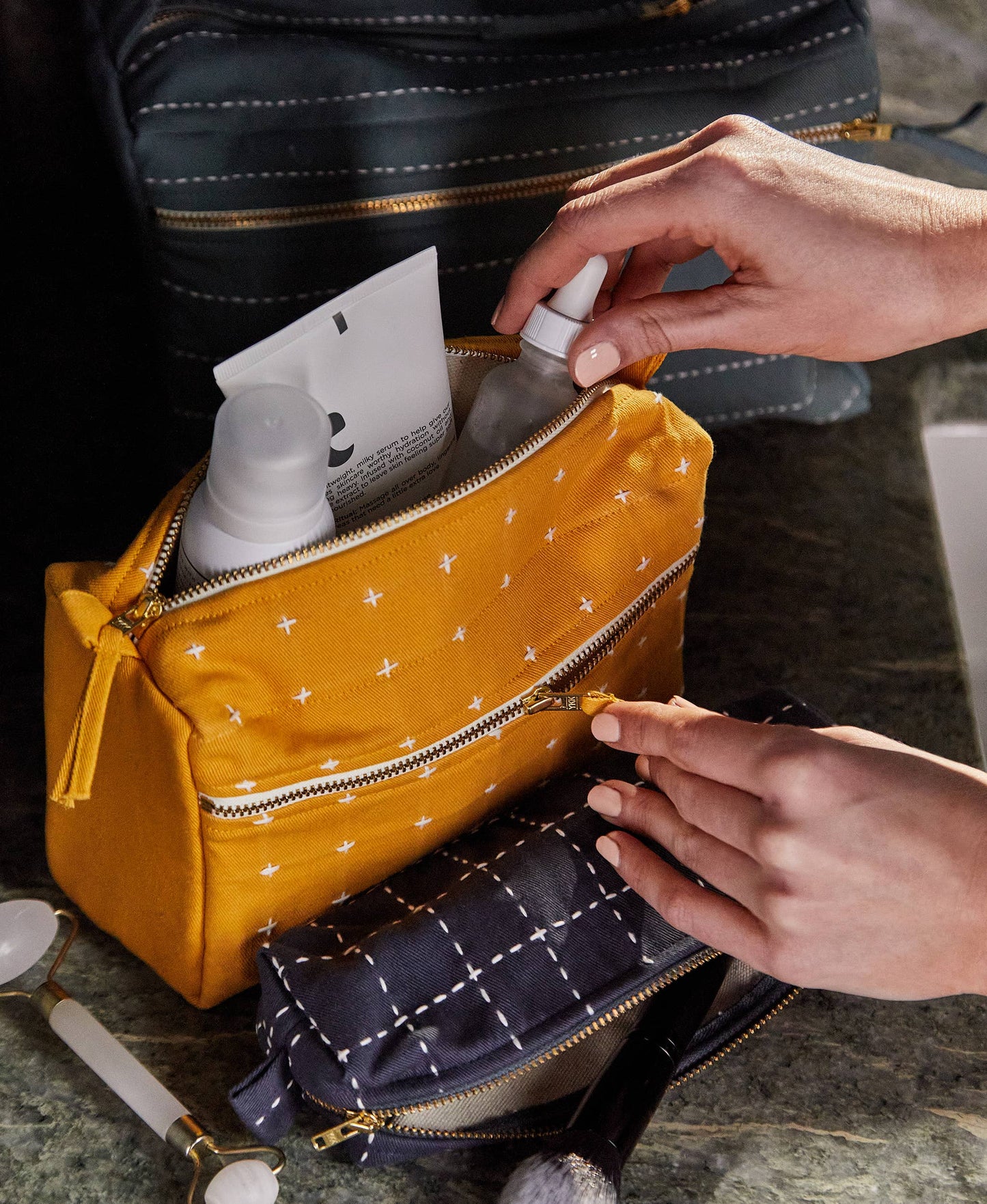 Rust Cross-Stitch Toiletry Bag