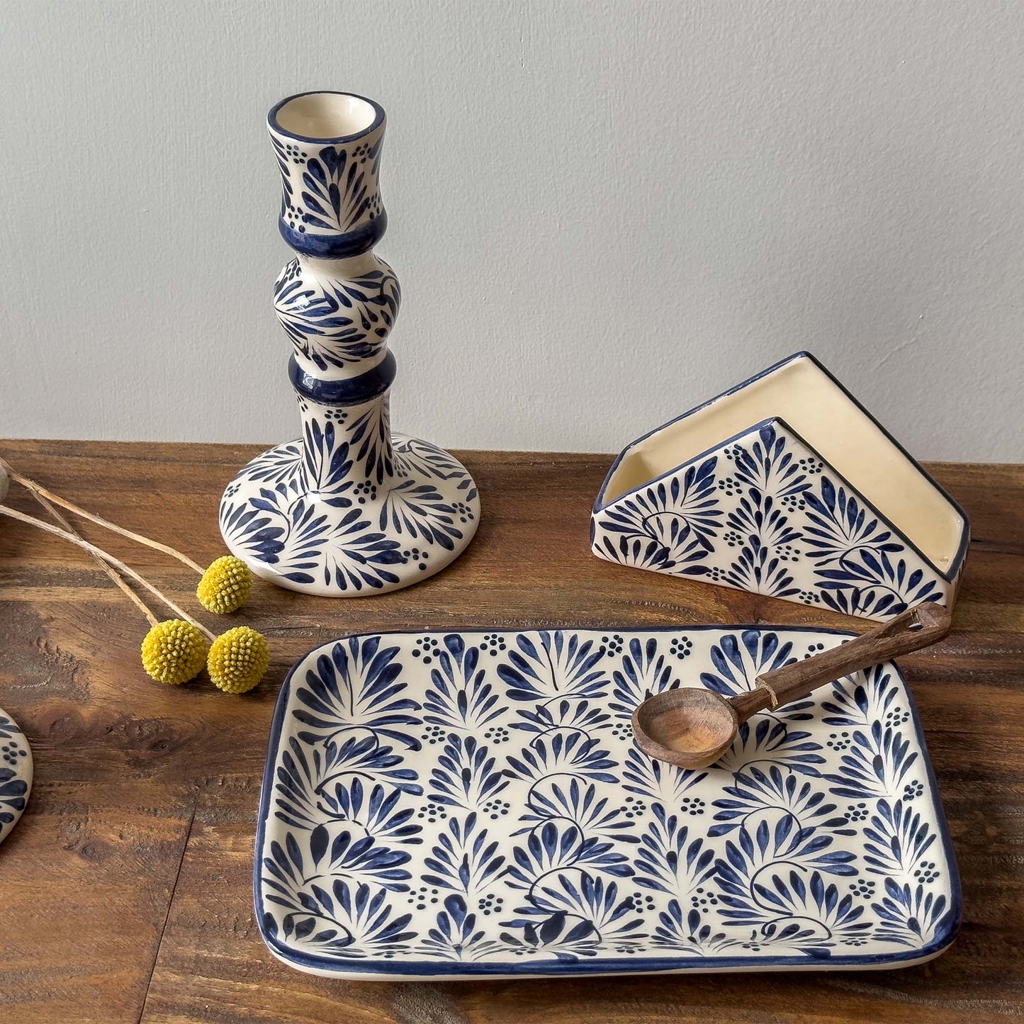 Mexican Ceramic Blue Plumeado Serving Platter