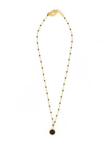 Black Beaded Gold Drop Necklace