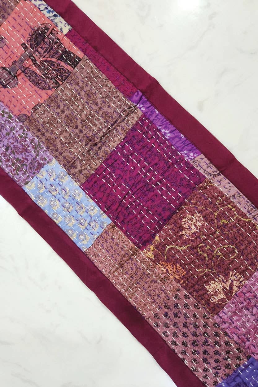 Purple Kantha Silk Table Runner