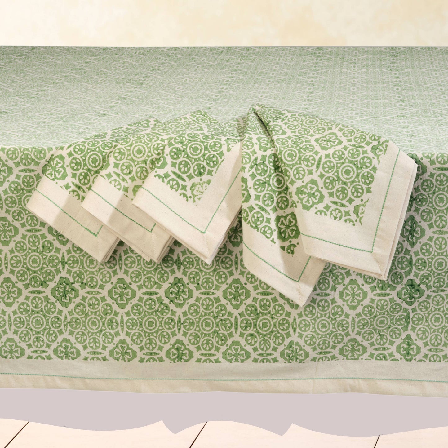 Cotton Napkins | Hand Block Printed | Mosaic Sage | Set of 4