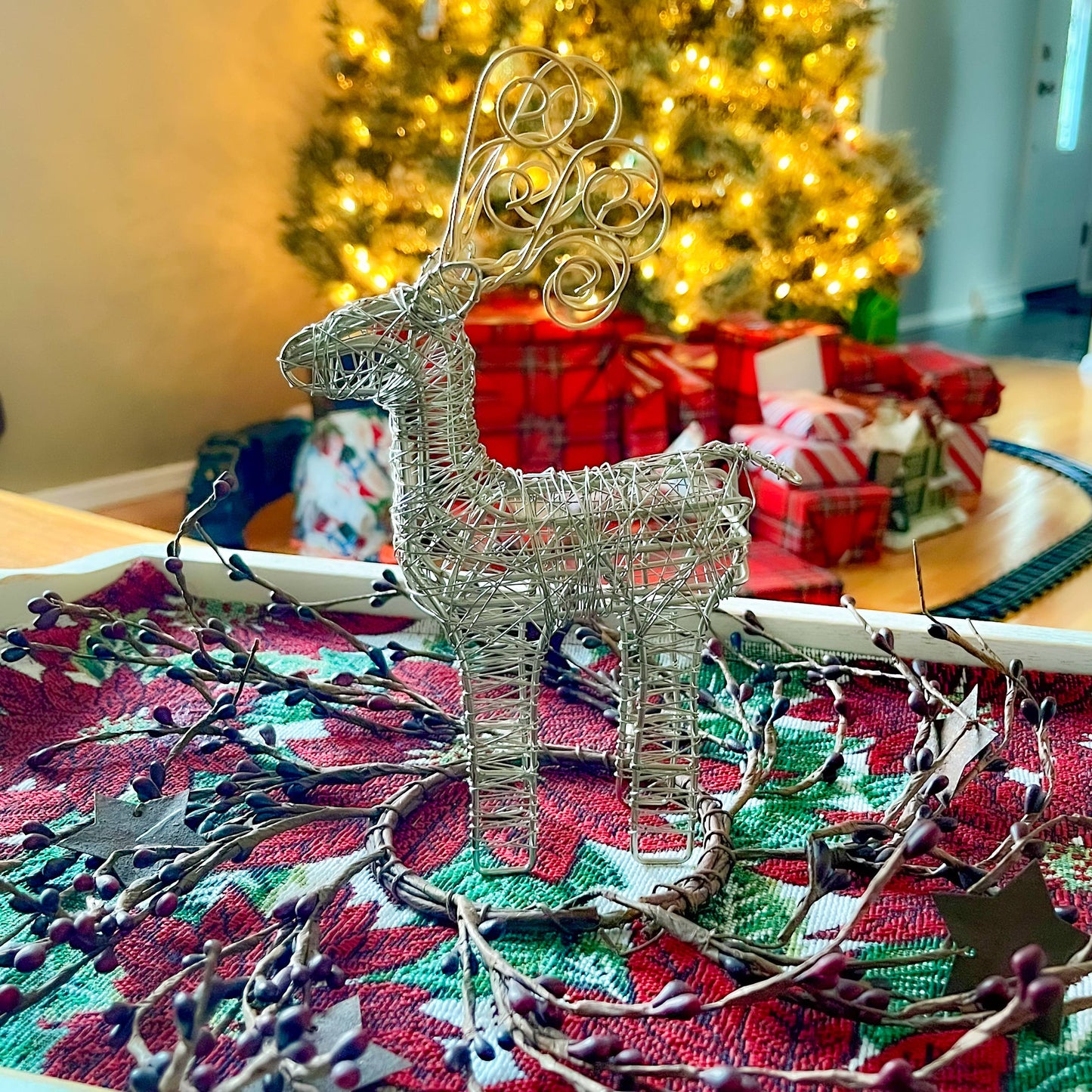 Gold Antler Wrapped Wire Reindeer