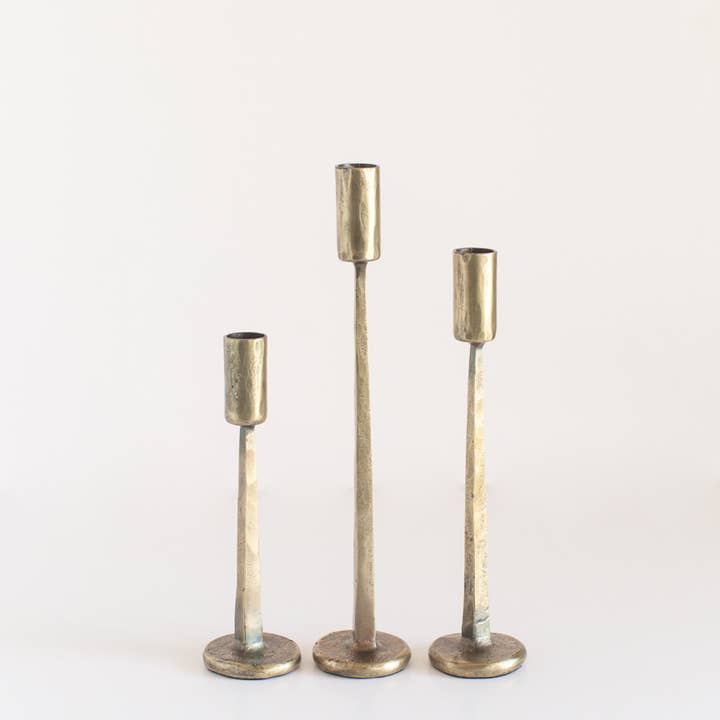 Dante Hand-Forged Iron Candle Stands | Set of 3: Brass