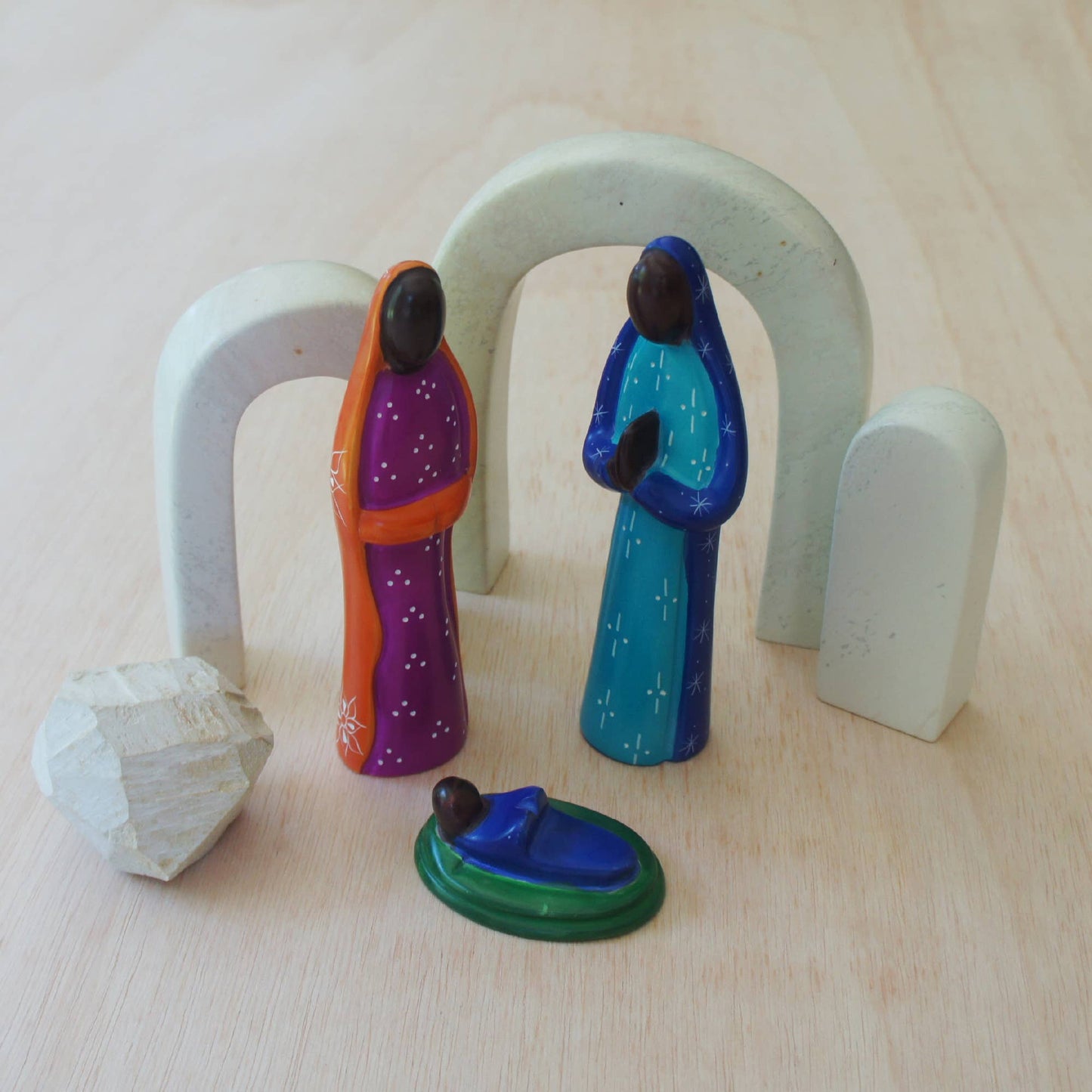 Tall Colorful Soapstone Nativity 3 piece