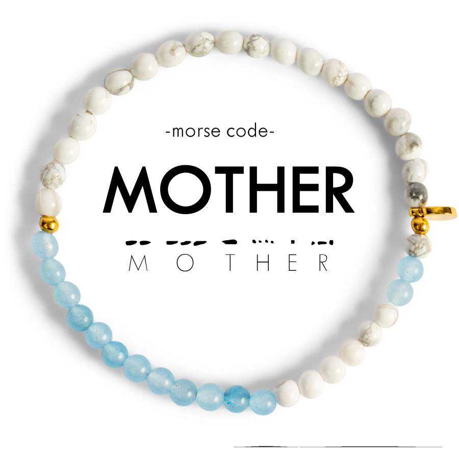 MOTHER Morse Code Bracelet in Pink Aventurine & Mother of Pearl