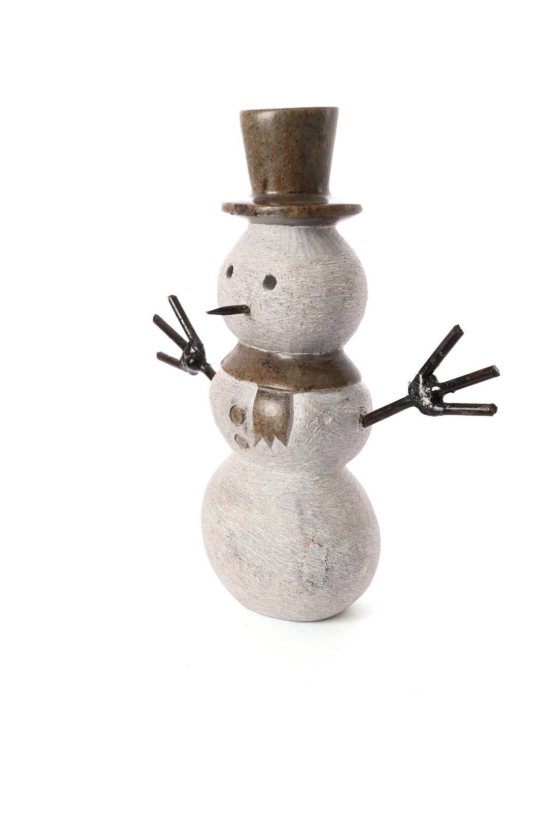Large Stone and Metal Snowman Sculpture