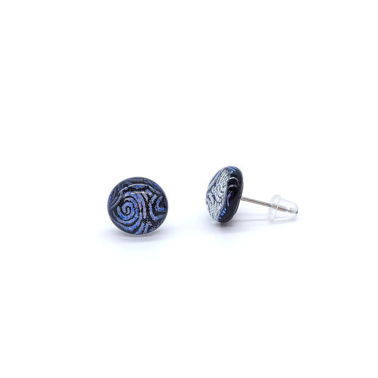 Blue Swirl Dichroic Glass Stud Earring