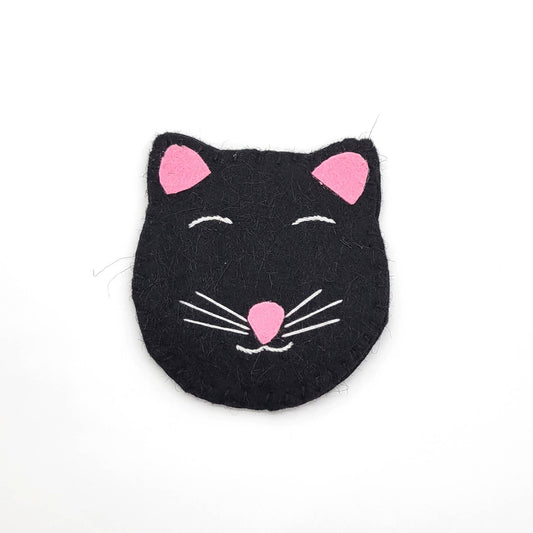 Black Kitty Cat Felted Wool Coaster