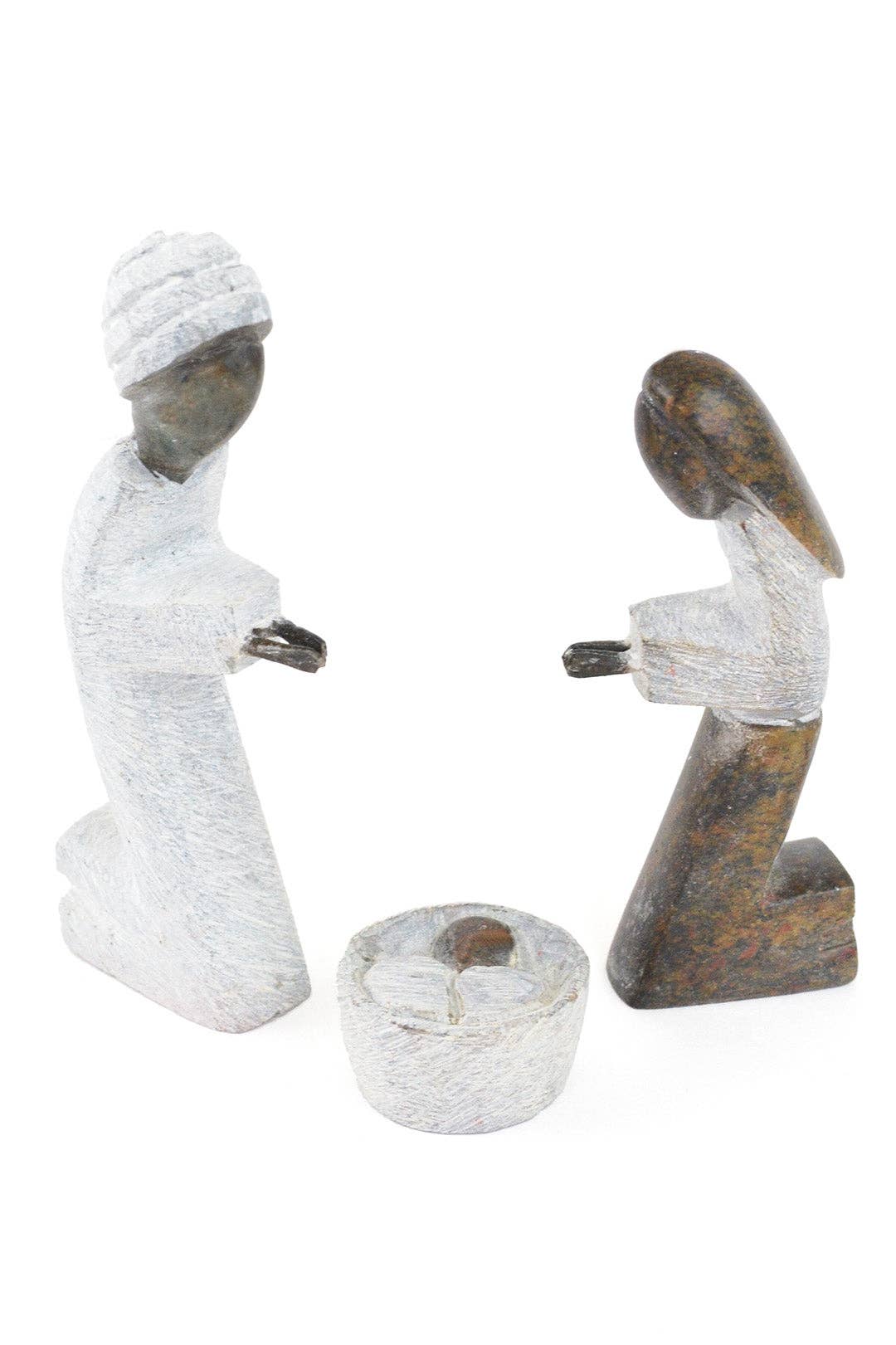 Serpentine Stone Kneeling Holy Family Nativity Scene