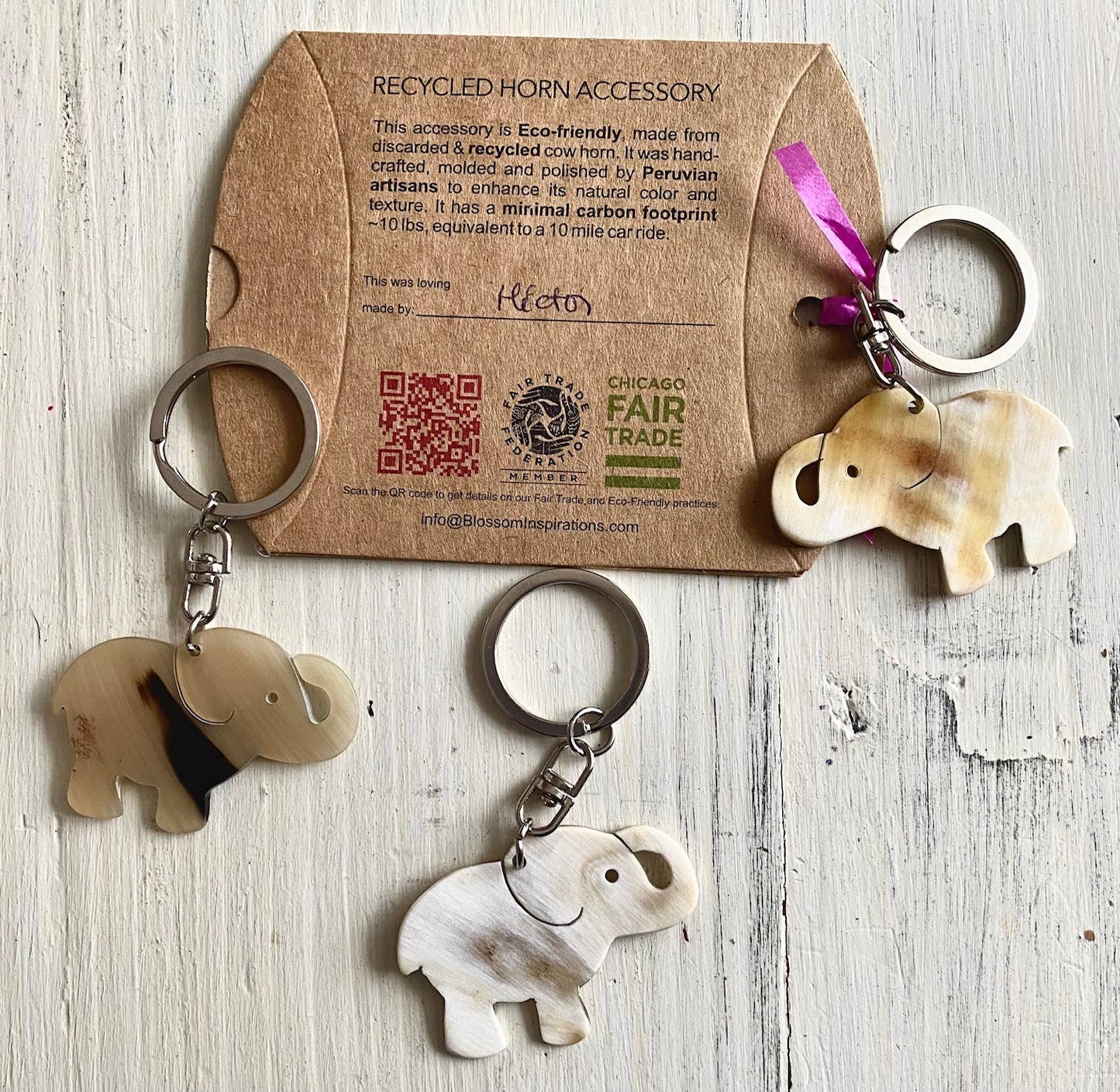 Recycled Horn Elephant Keychain