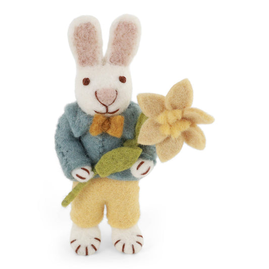 White Bunny w/Blue Jacket & Narcissus Flower
