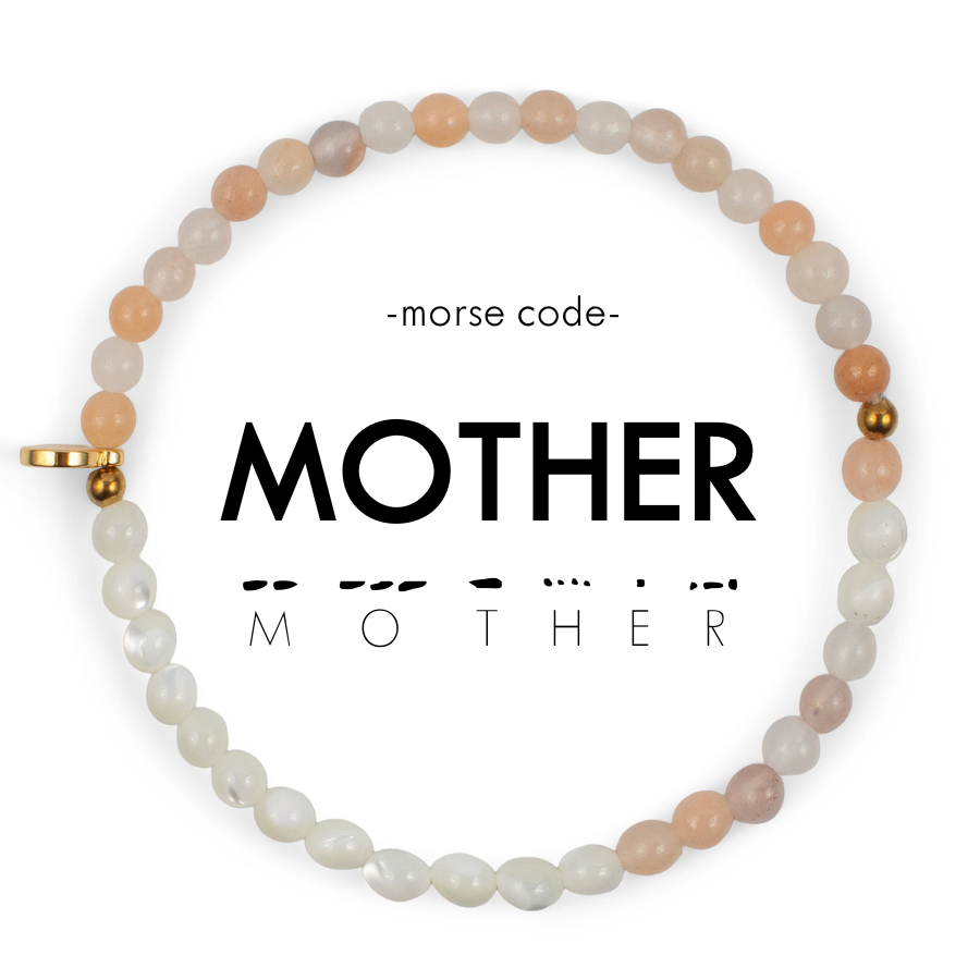 MOTHER Morse Code Bracelet in Pink Aventurine & Mother of Pearl