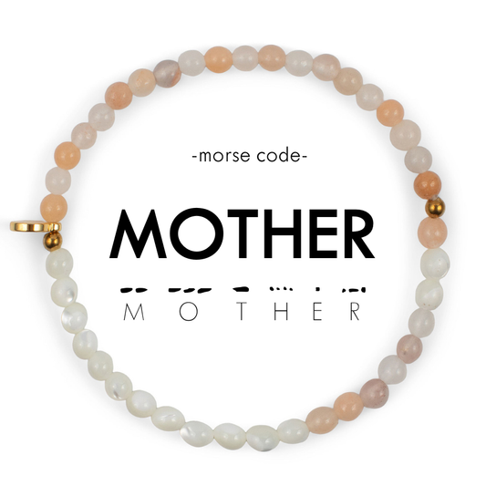 MOTHER Morse Code Bracelet in Pink Aventurine & Mother of Pearl