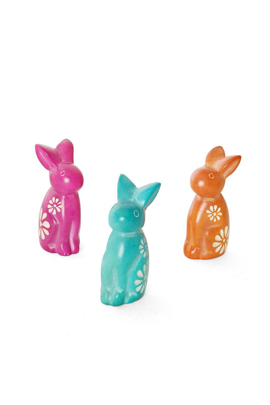 Colorful Floral Soapstone Bunny Rabbit