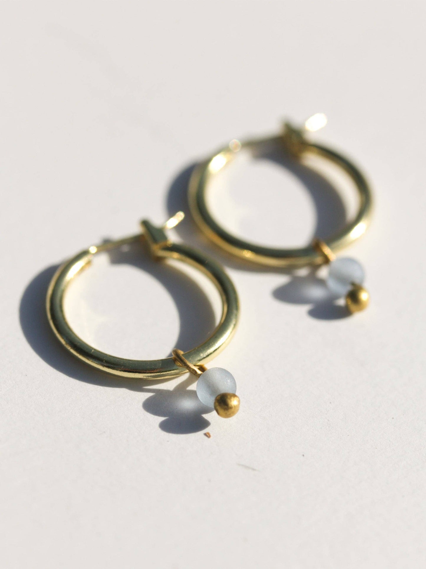 Blue Sky Sea Glass Huggies Earrings