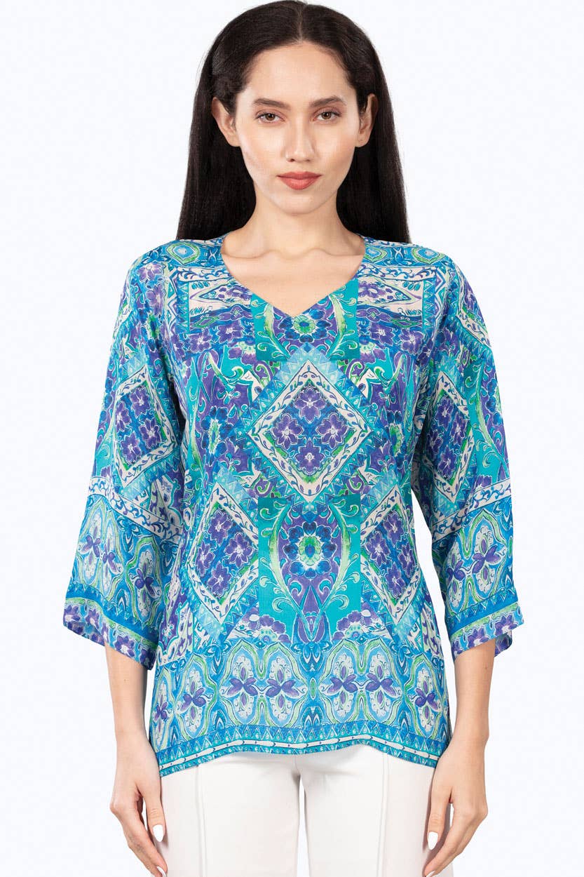 Daya Cupro Tunics : Sky Blue Multi Floral / S/M
