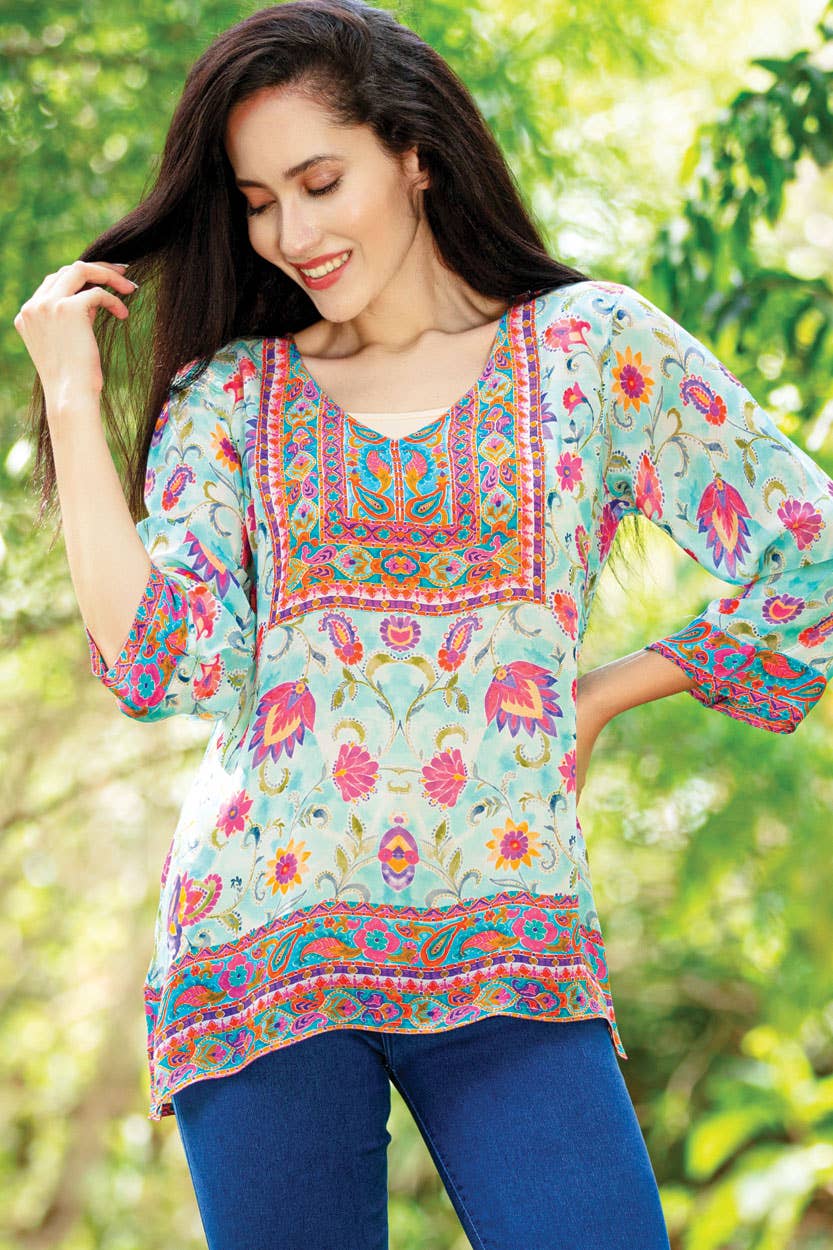 Daya Cupro Tunics : Sky Blue Multi Floral / S/M