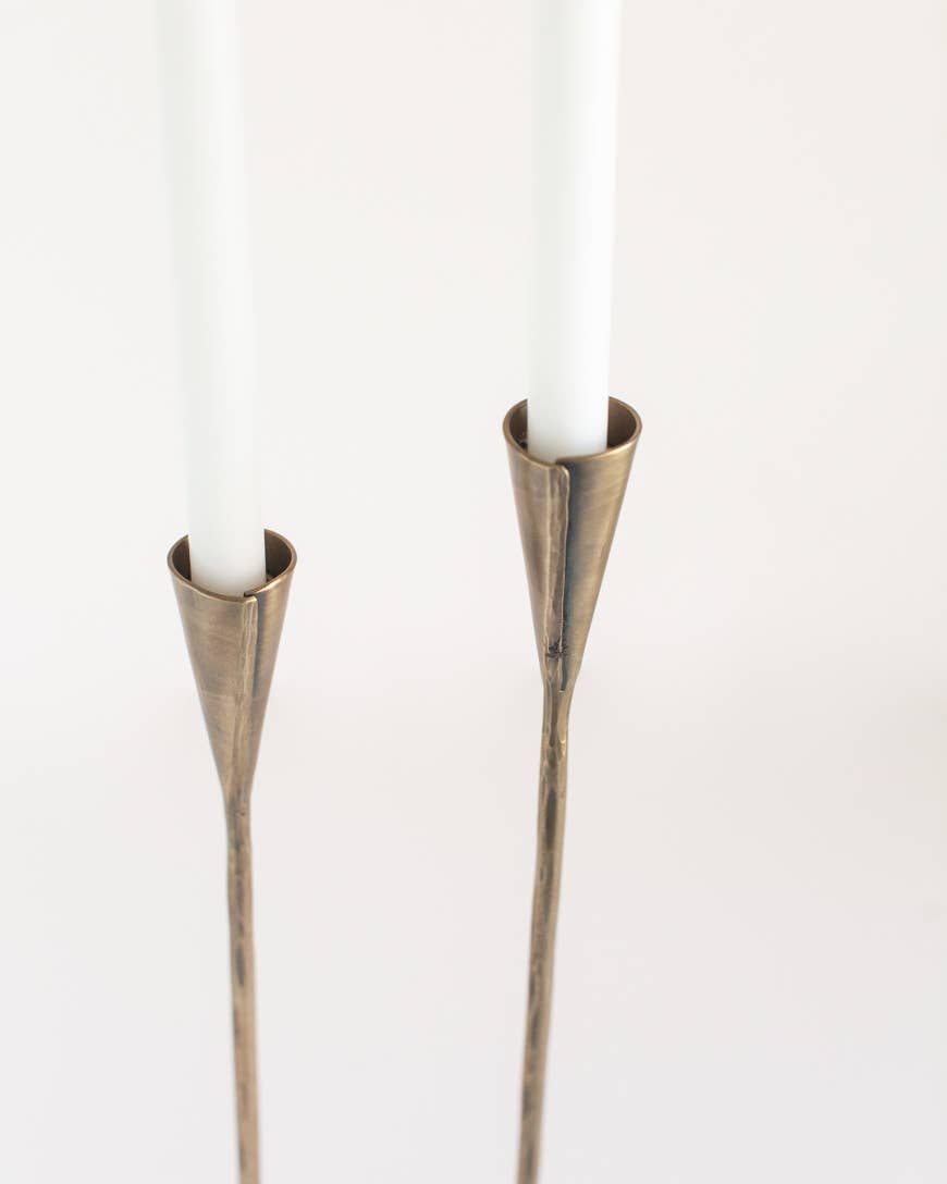 Brass Finished Phoenix Hand-Forged Iron Candle Stand Set