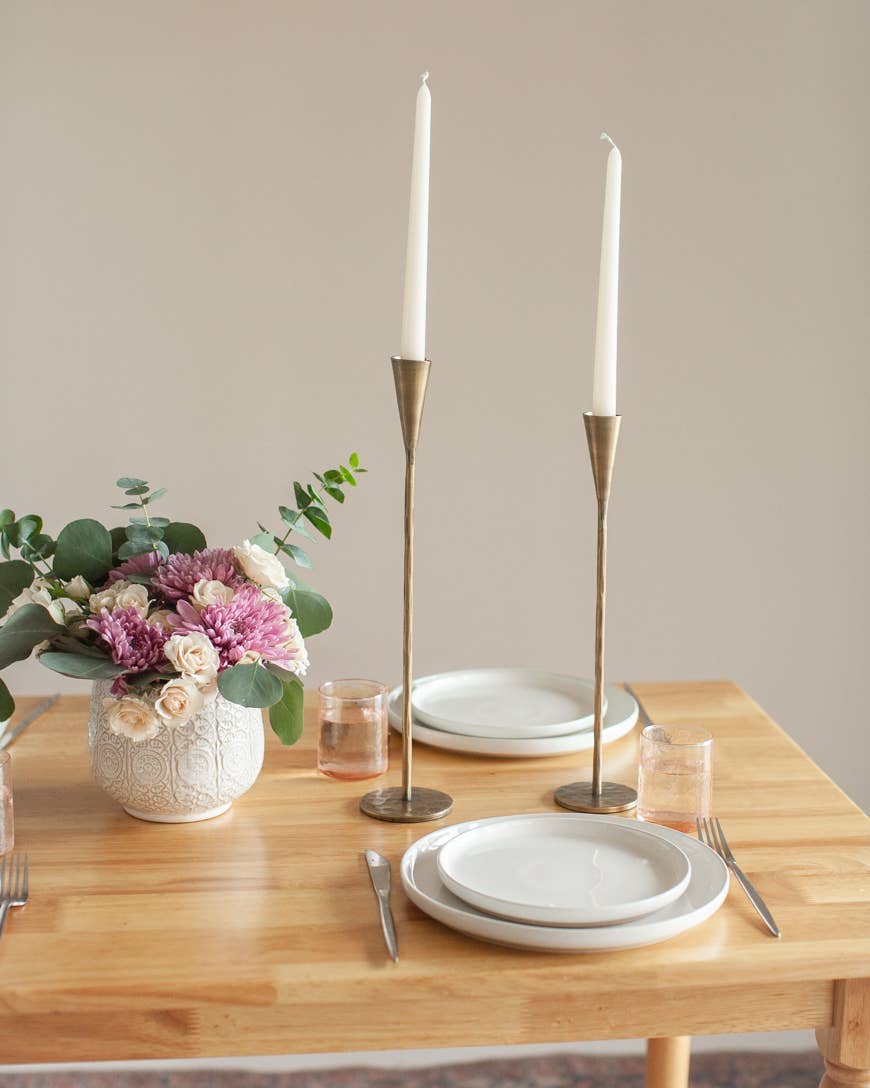 Brass Finished Phoenix Hand-Forged Iron Candle Stand Set