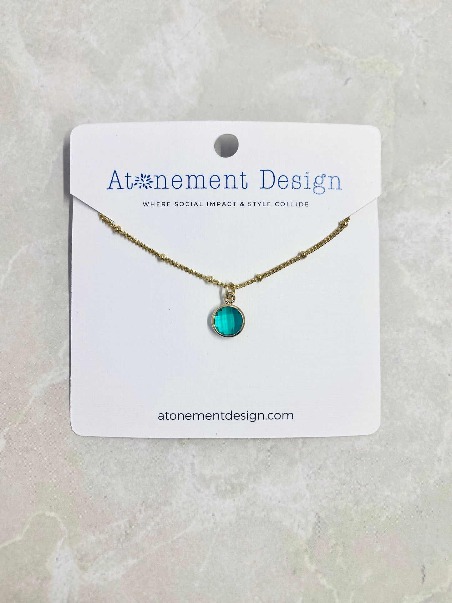 Round Faceted Sea Green Glass Pendant