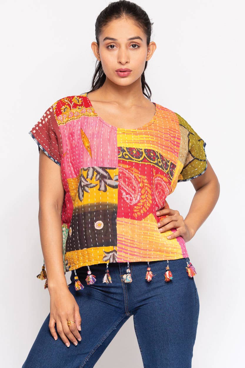 Cotton Kantha Crop Top