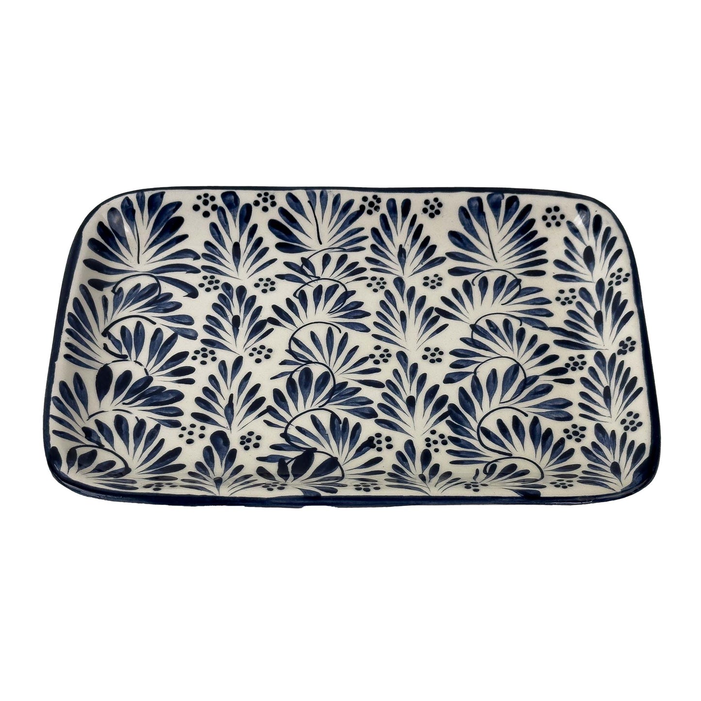 Mexican Ceramic Blue Plumeado Serving Platter