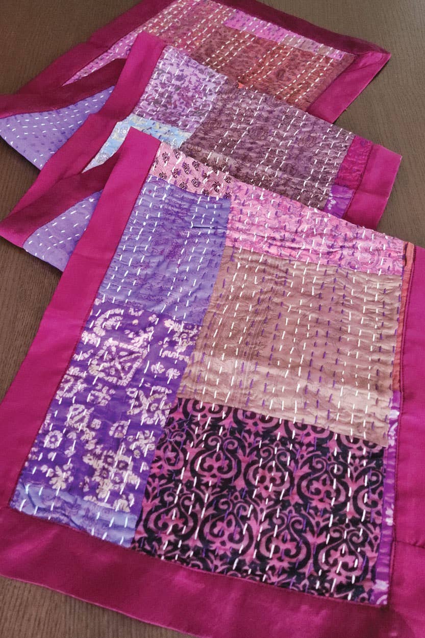 Purple Kantha Silk Table Runner