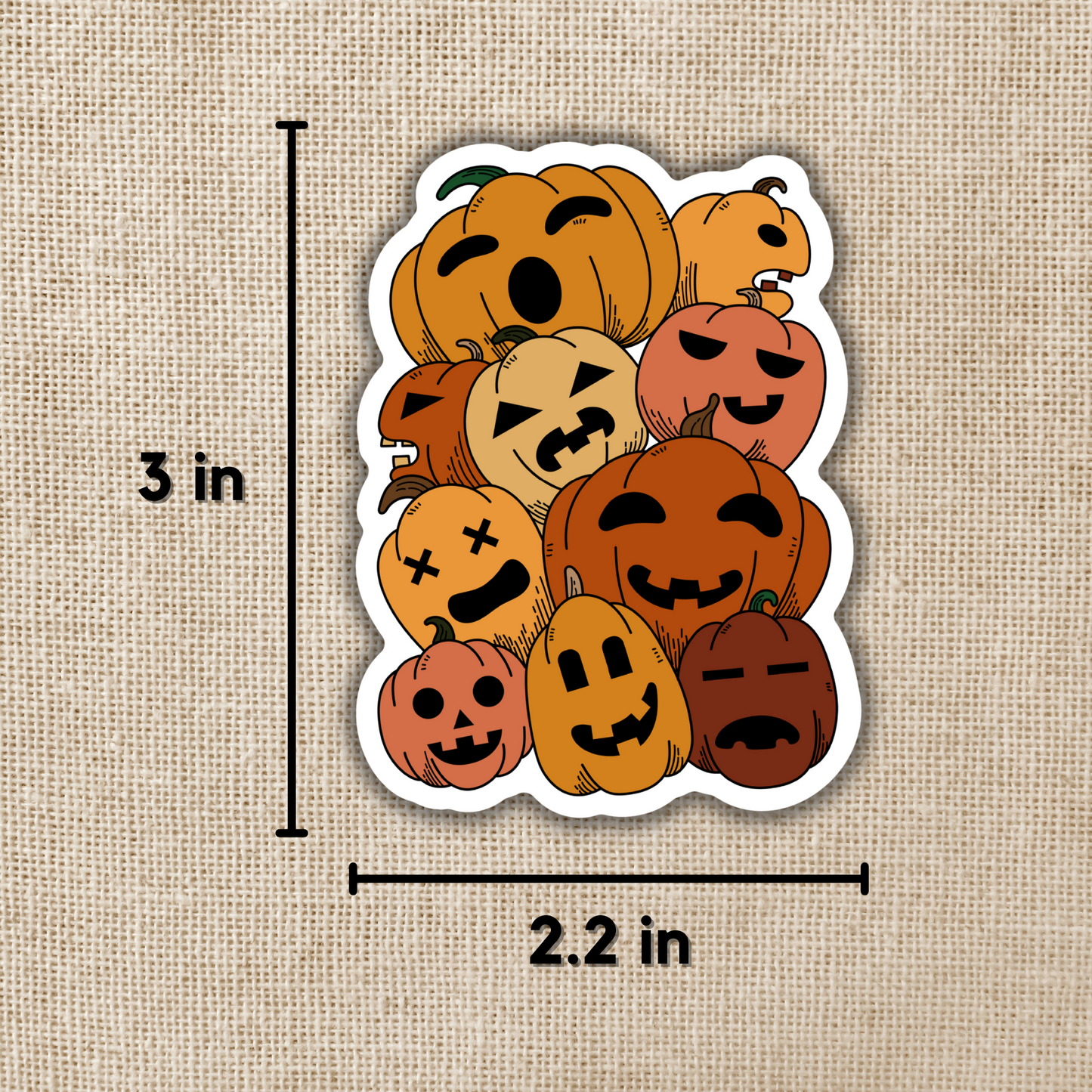 Halloween Jack-o-Lantern Pumpkin Pile, 3-inch Sticker
