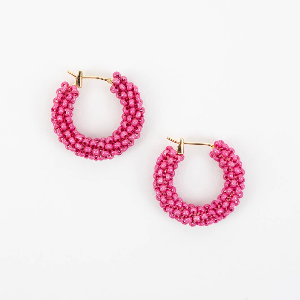 Purple Pop of Color Beaded Hoop Earrings