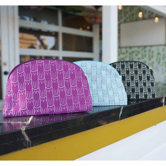 Purple Cat Print Cosmetic Case