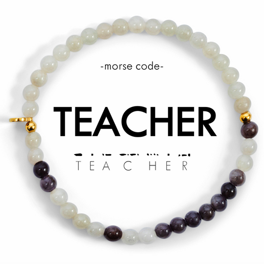 TEACHER Morse Code Bracelet in Pink Aventurine & Mother of Pearl