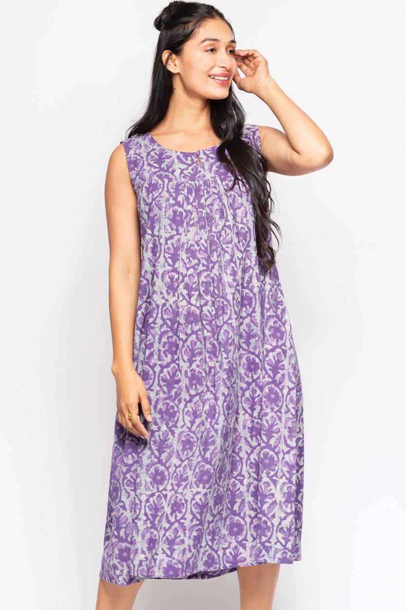 Purple Manisha Block Print Cotton Dress