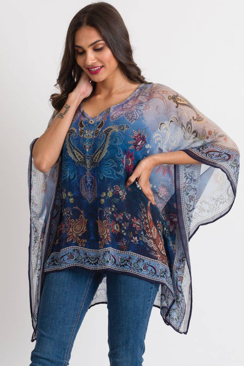 Kumari Cupro Tops: Navy Multi