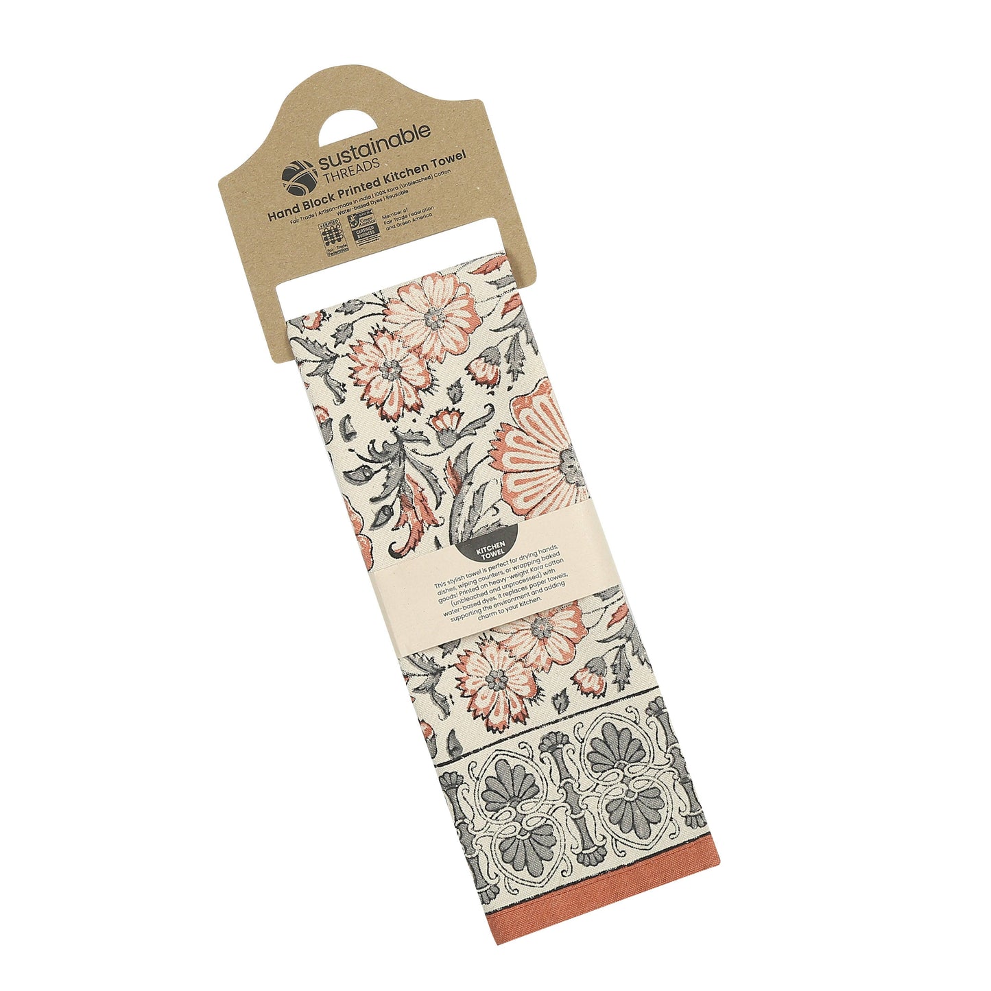 Hand Block Print BLOOM EARTH Cotton Kitchen Towel