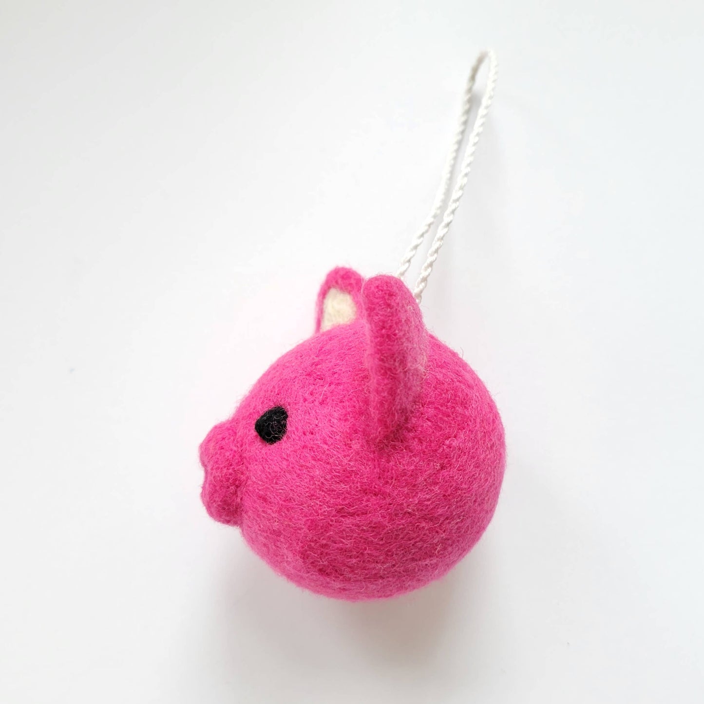 Pig Felted Wool Ball Ornament