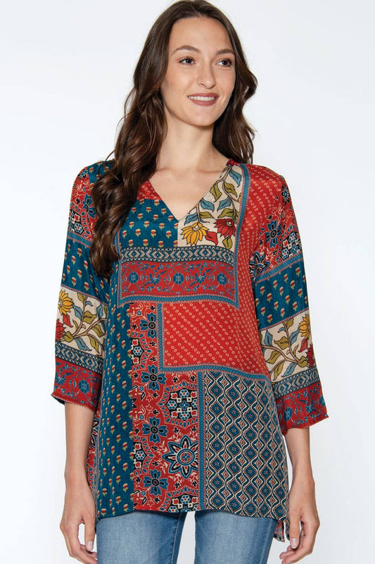 Ananda Tunics: Denim & Coral / S/M