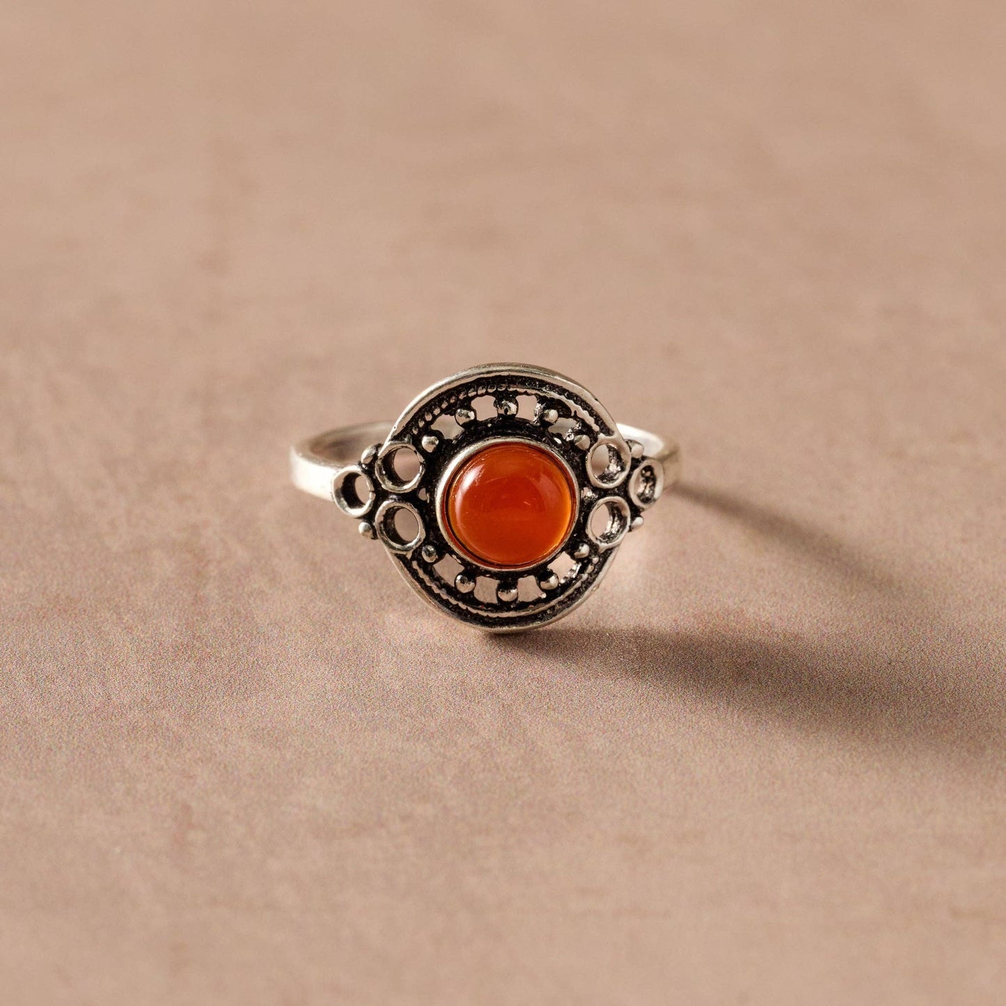 Ghera Adjustable Silvertone Onyx Stone Ring