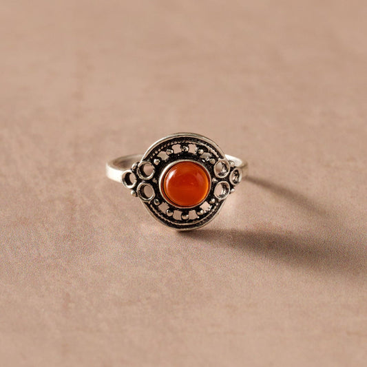 Ghera Adjustable Silvertone Onyx Stone Ring