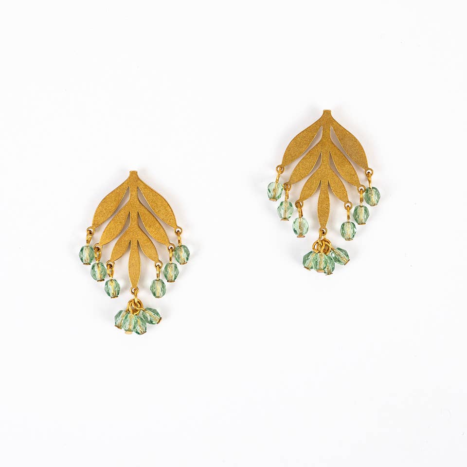 Seafoam Crystal Frond Post Earrings