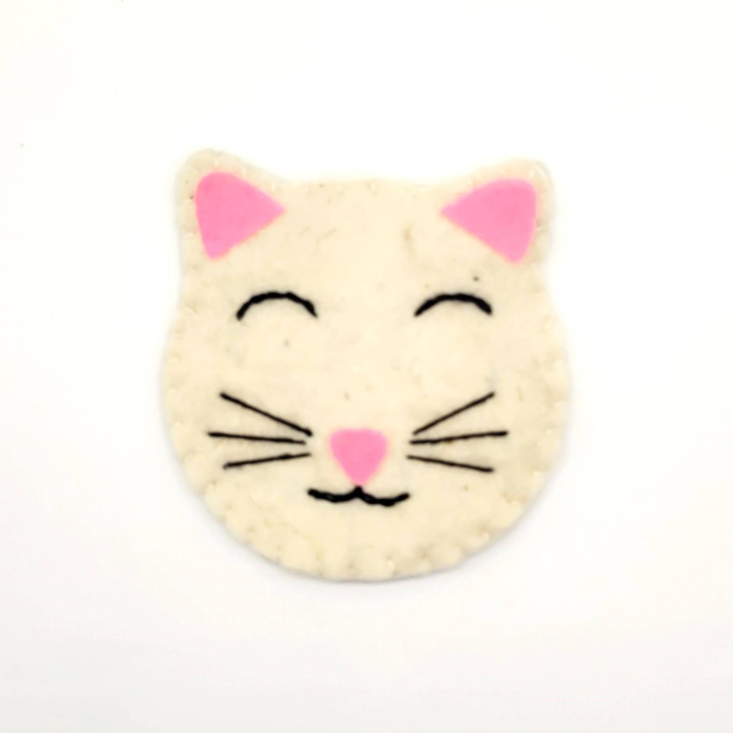 White Kitty Cat Felted Wool Drink Coaster