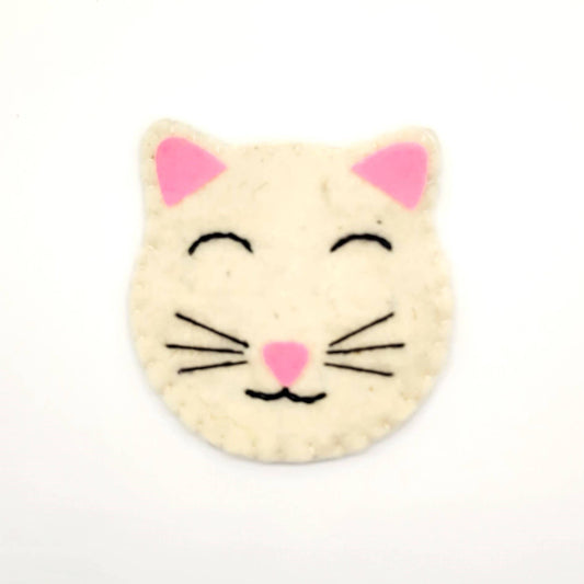 White Kitty Cat Felted Wool Drink Coaster