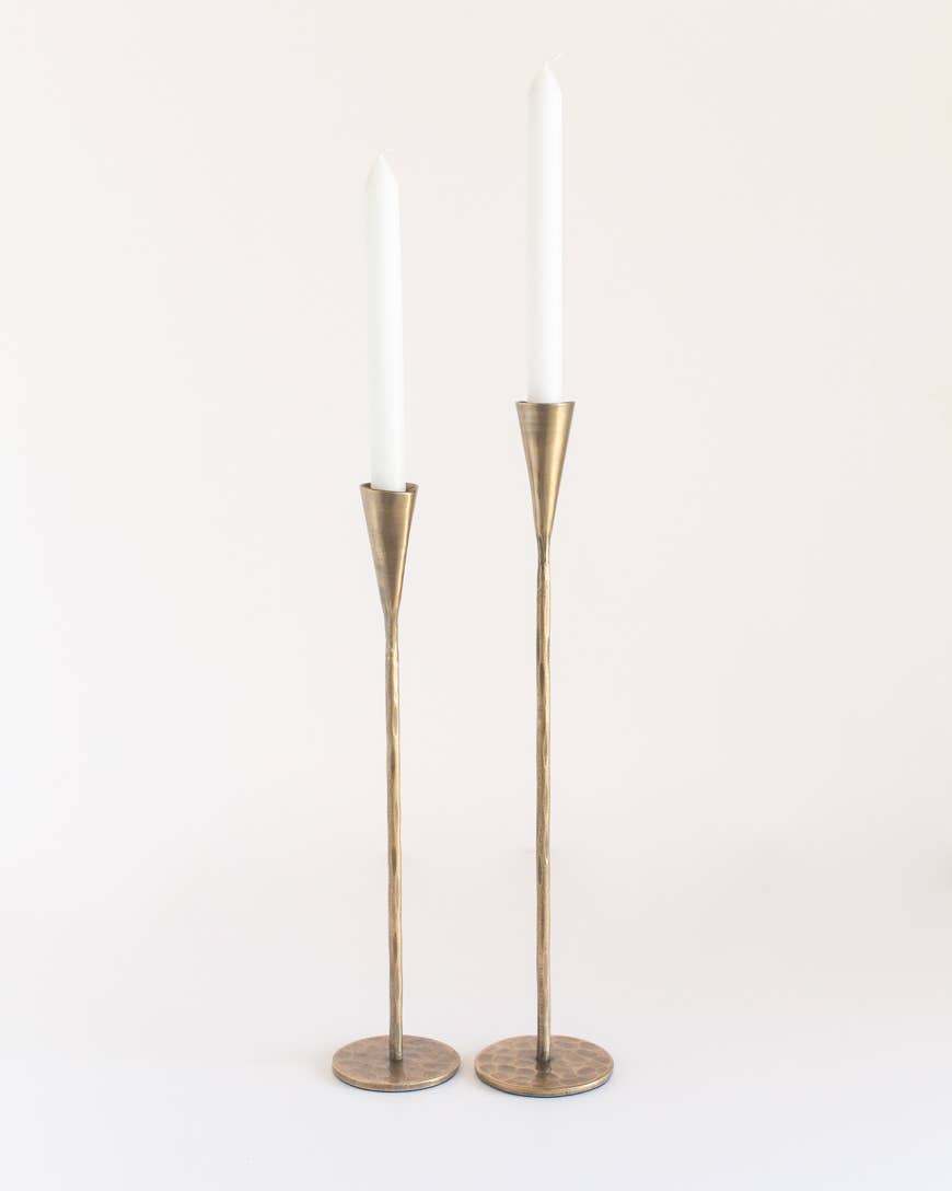 Brass Finished Phoenix Hand-Forged Iron Candle Stand Set