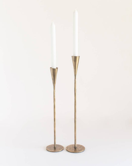 Brass Finished Phoenix Hand-Forged Iron Candle Stand Set